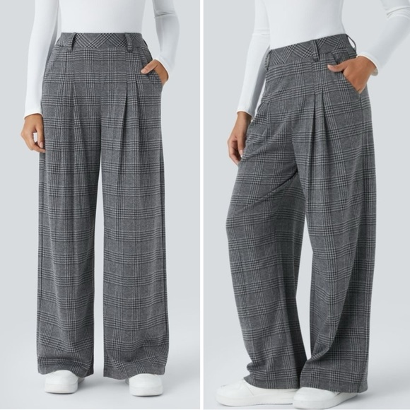 HALARA Pants - HALARA Gray Plaid Wide Leg Pants